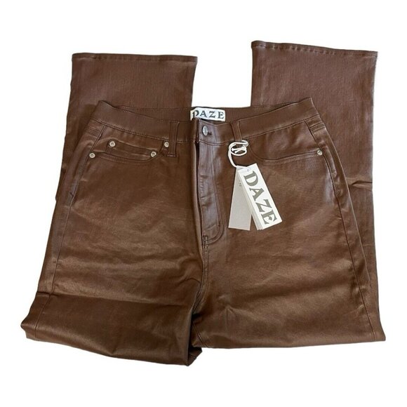 Daze Womens Sundaze Leather Look Pants~Size 32~Coated Espresso Jeans~NWT L13 15 - Picture 5 of 12